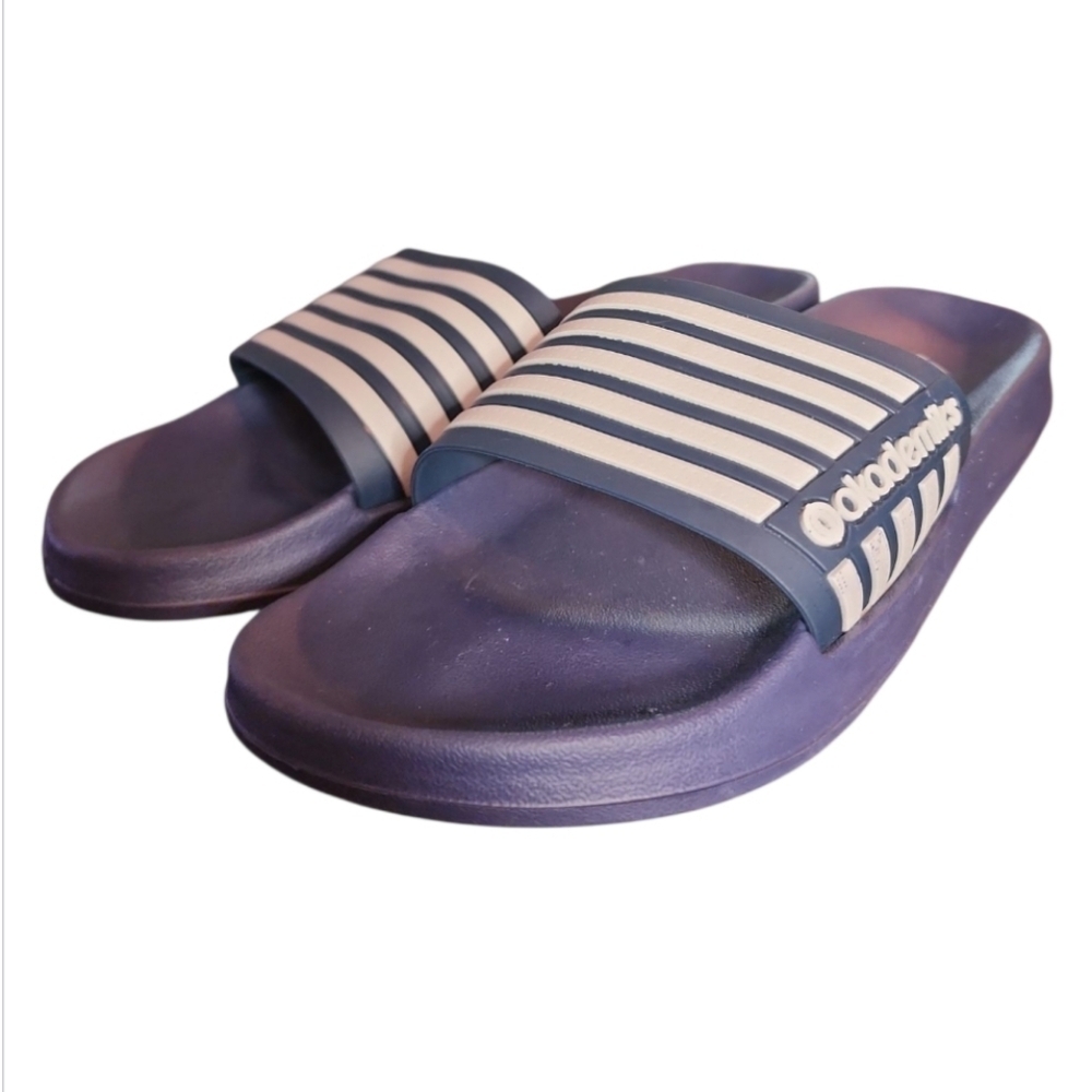 NEW Men's Akademiks Striped Logo Navy Blue & White Slides Slippers Size 11 (44)